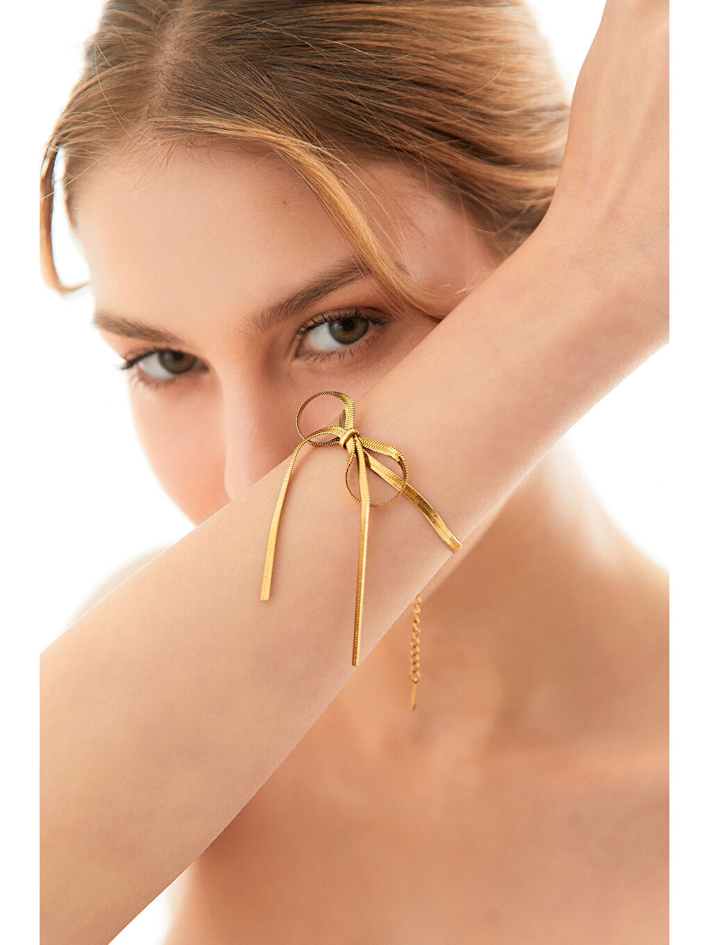 Sarı Kurdeleli İtalyan Zincir Çelik Bileklik-3