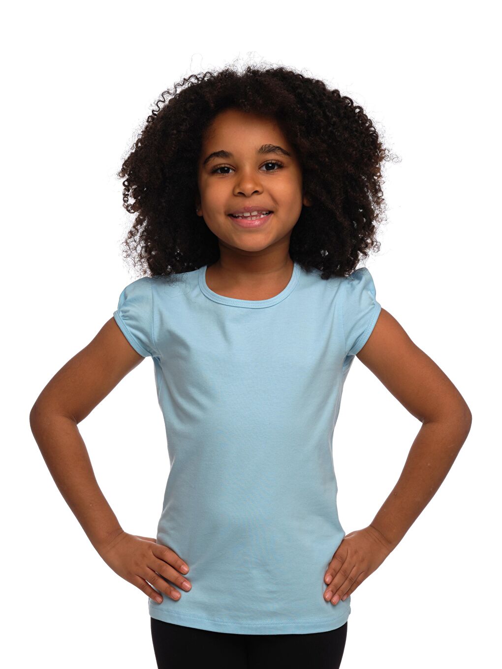 Bebek Mavisi Kız Çocuk Kısa Kollu Basıc Tişört