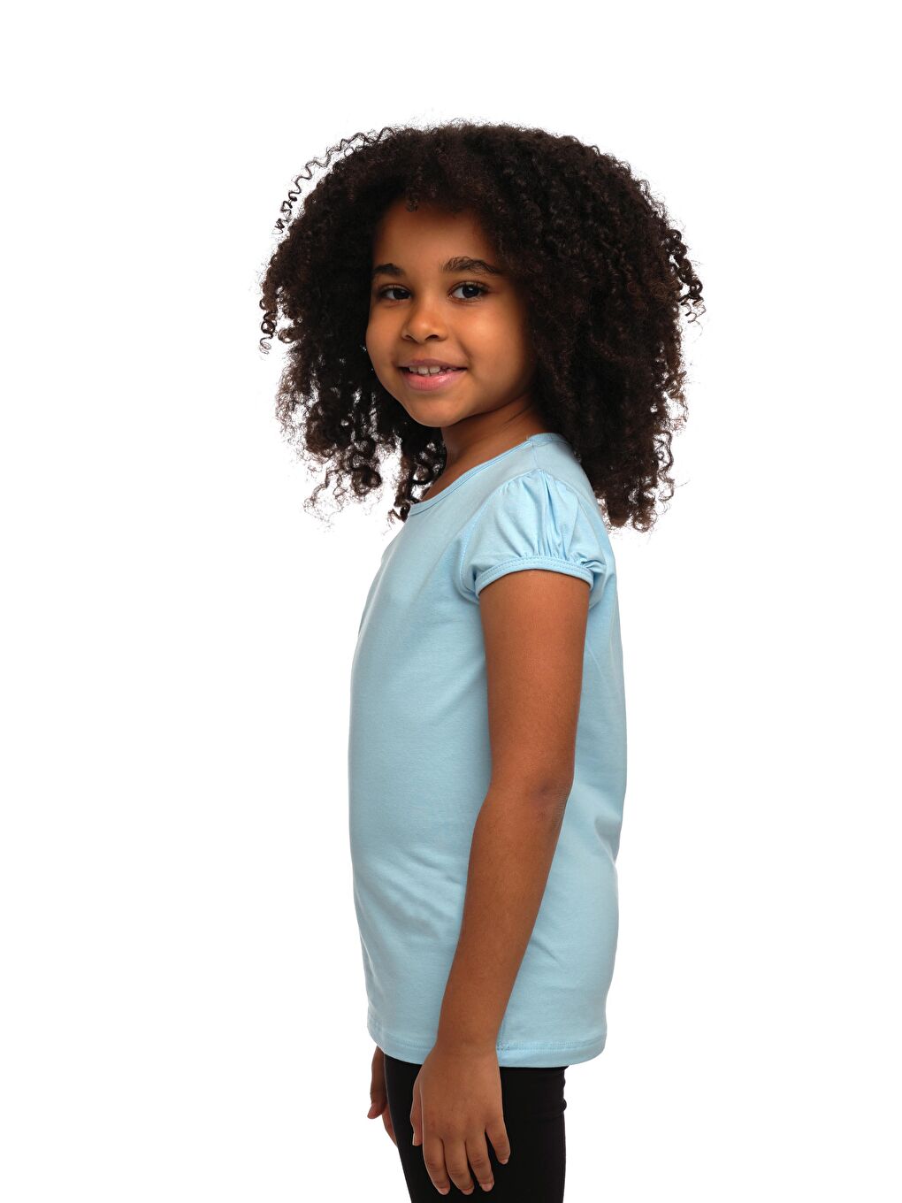 Bebek Mavisi Kız Çocuk Kısa Kollu Basıc Tişört-1