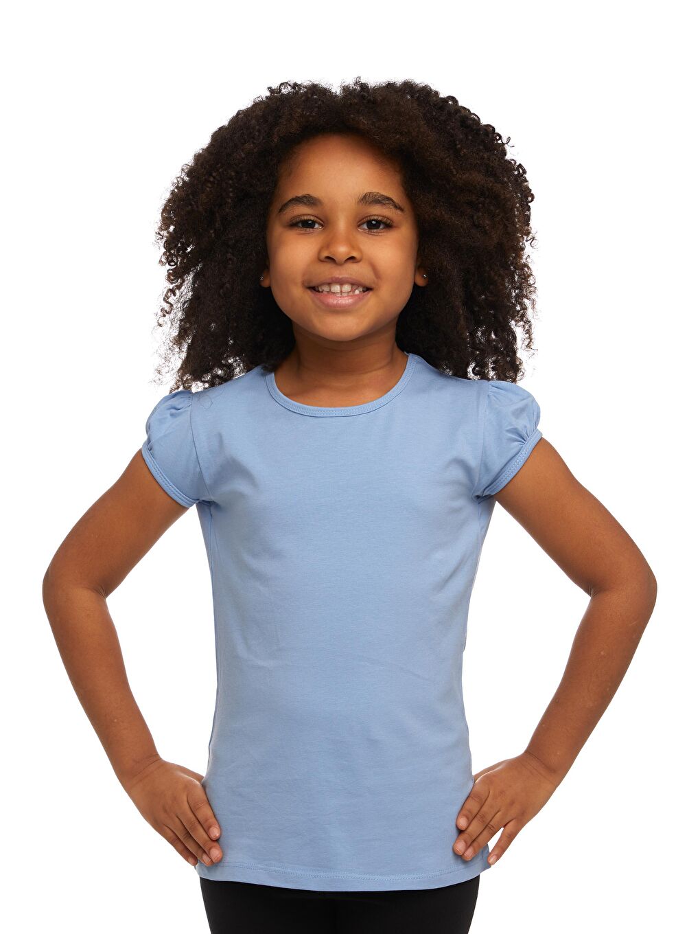 Koyu Mavi Kız Çocuk Kısa Kollu Basıc Tişört