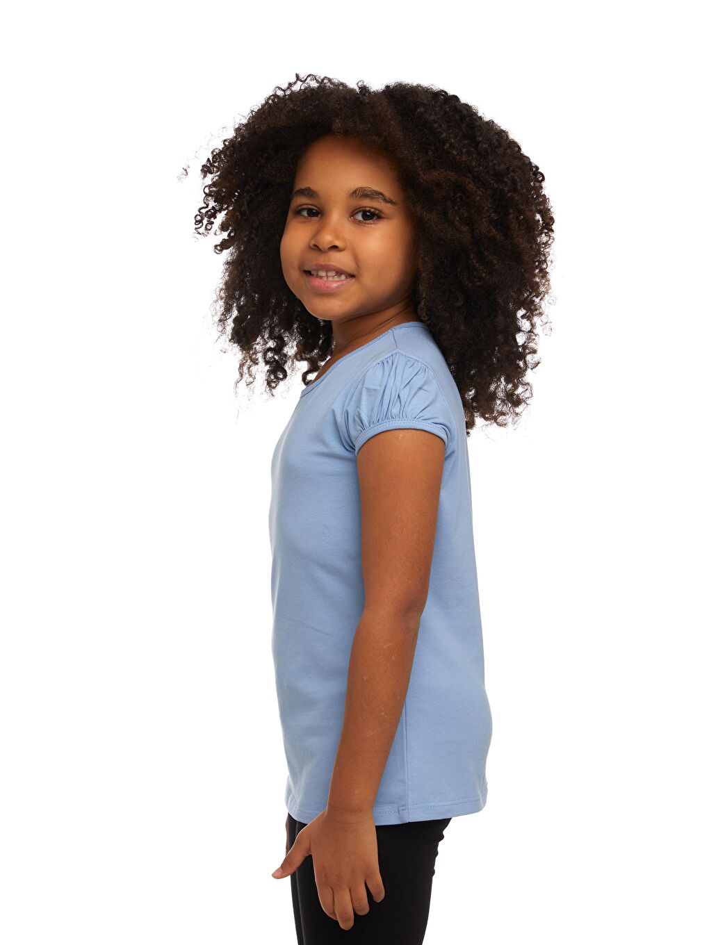 Koyu Mavi Kız Çocuk Kısa Kollu Basıc Tişört-1
