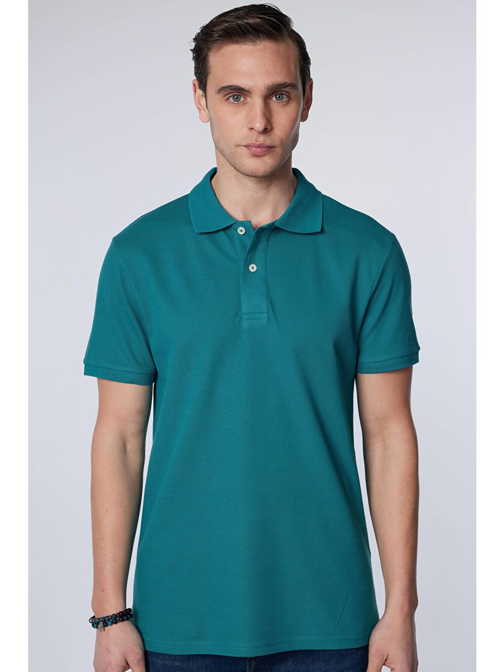 TUDORS Mavi Erkek Slim Fit Dar Kesim %100 Pamuk Düz Pike Mavi Polo Yaka Tişört - 1