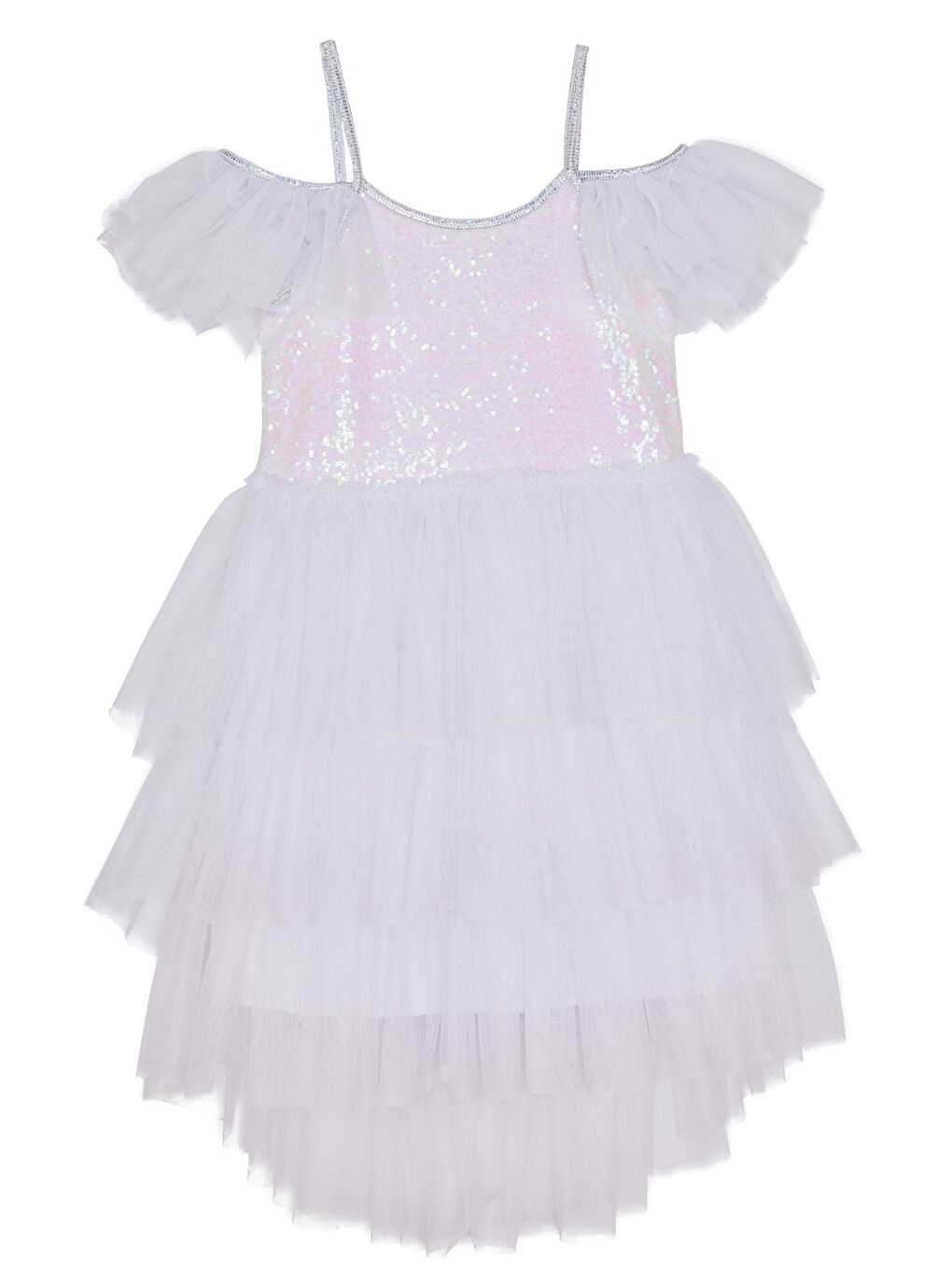 Beyaz June Payetli Fiyonklu Tütü Elbise-4