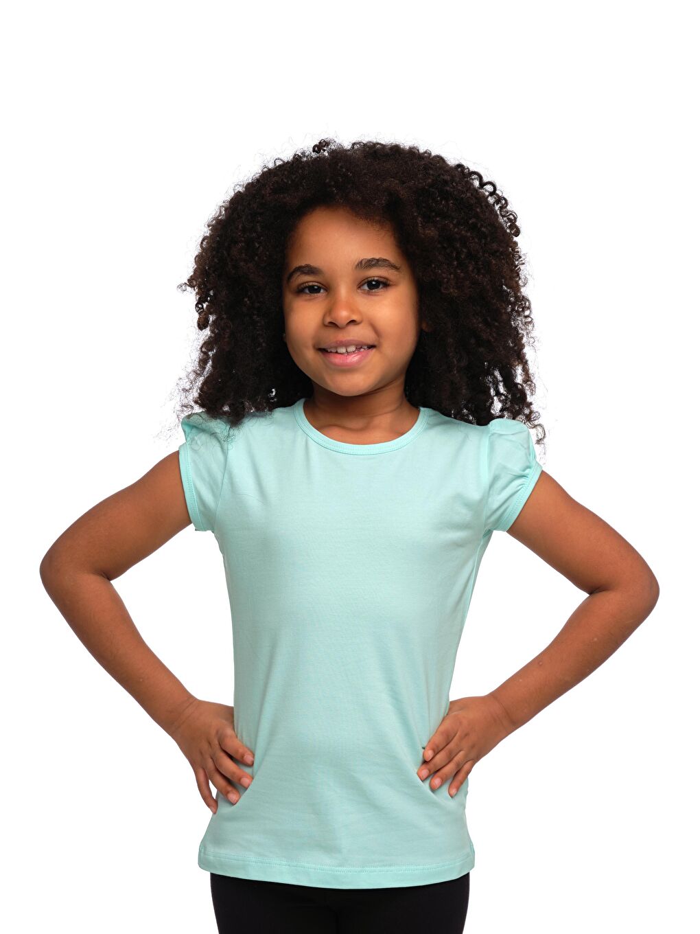 Turkuaz Mint Kız Çocuk Kısa Kollu Basıc Tişört