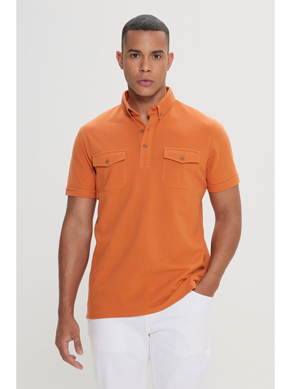 Erkek Turuncu Slim Fit Dar Kesim %100 Pamuk Polo Yaka Tişört
