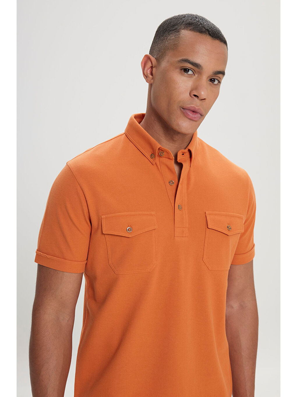 Erkek Turuncu Slim Fit Dar Kesim %100 Pamuk Polo Yaka Tişört-2