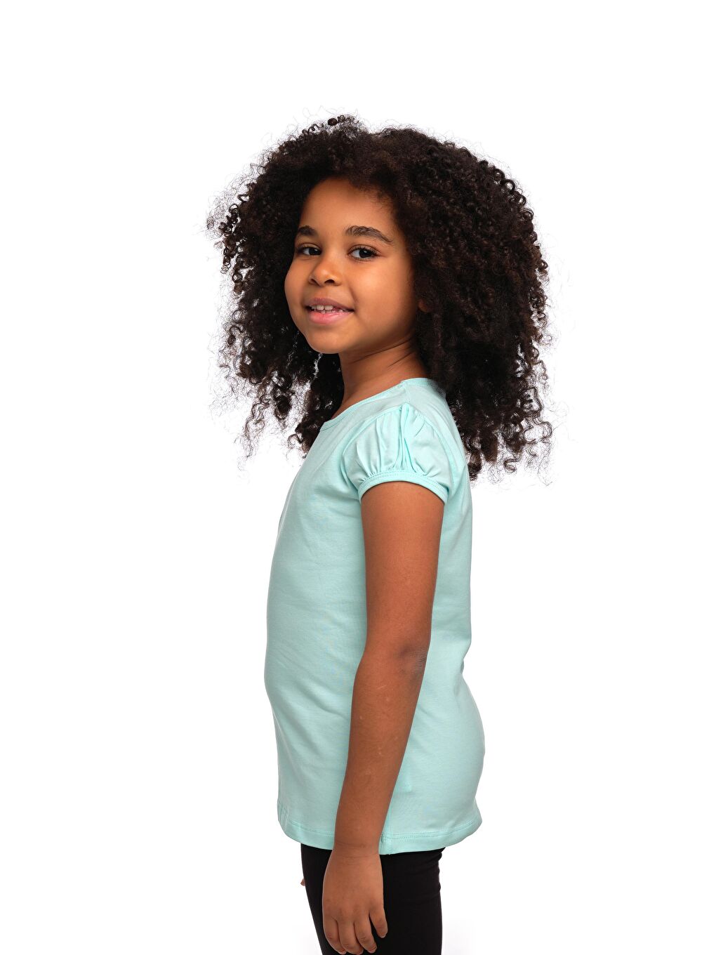 Turkuaz Mint Kız Çocuk Kısa Kollu Basıc Tişört-1