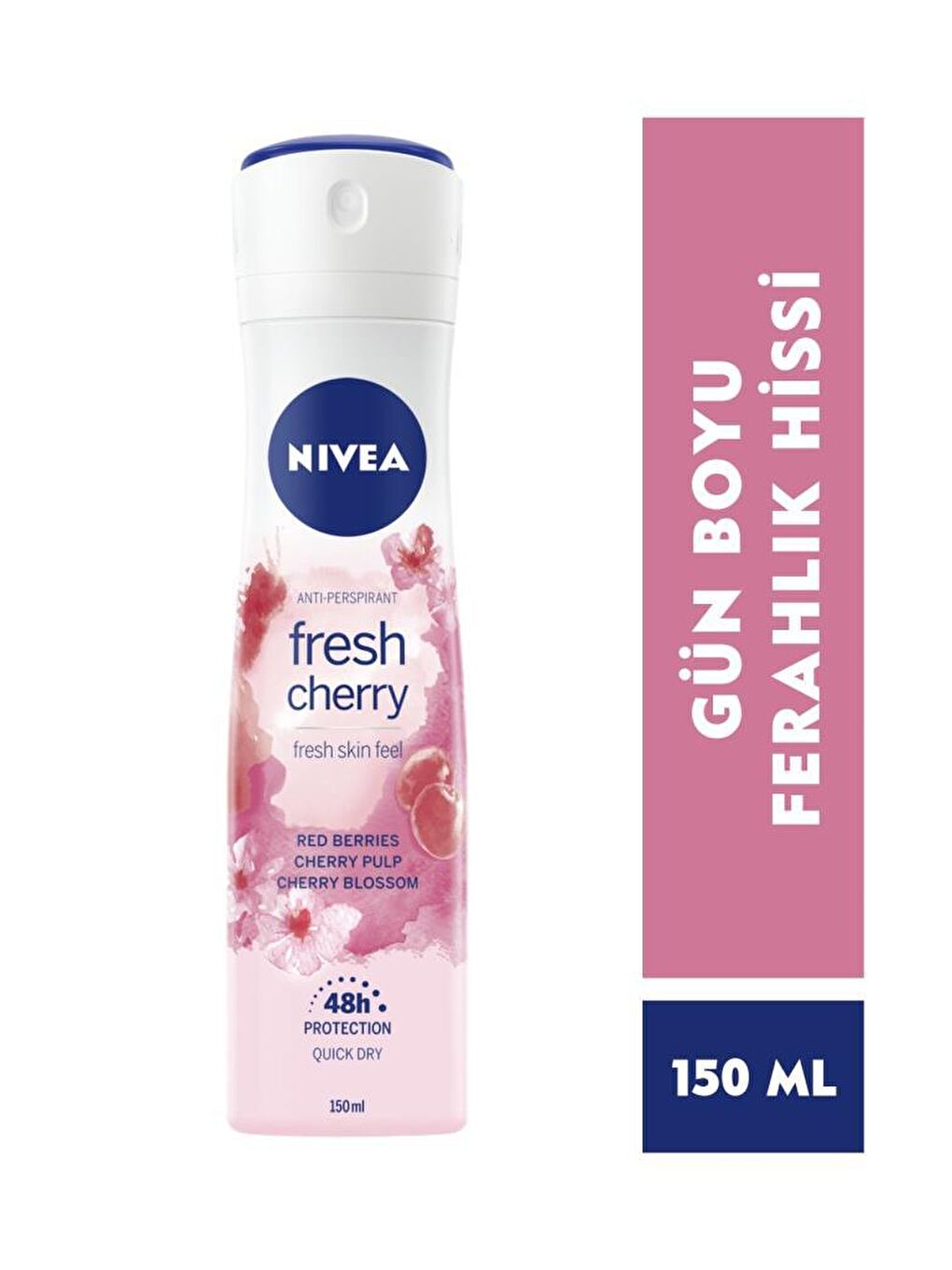 NIVEA Şeffaf Kadın Sprey Deodorant Fresh Cherry, 48 Saat Anti-Perspirant Koruma, 150 ml X3 Adet, - 1