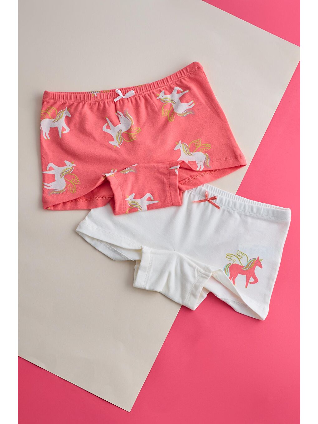 Katia And Bony Kız Çocuk 2'li Paket Unicorn Boxer Ekru/Pembe