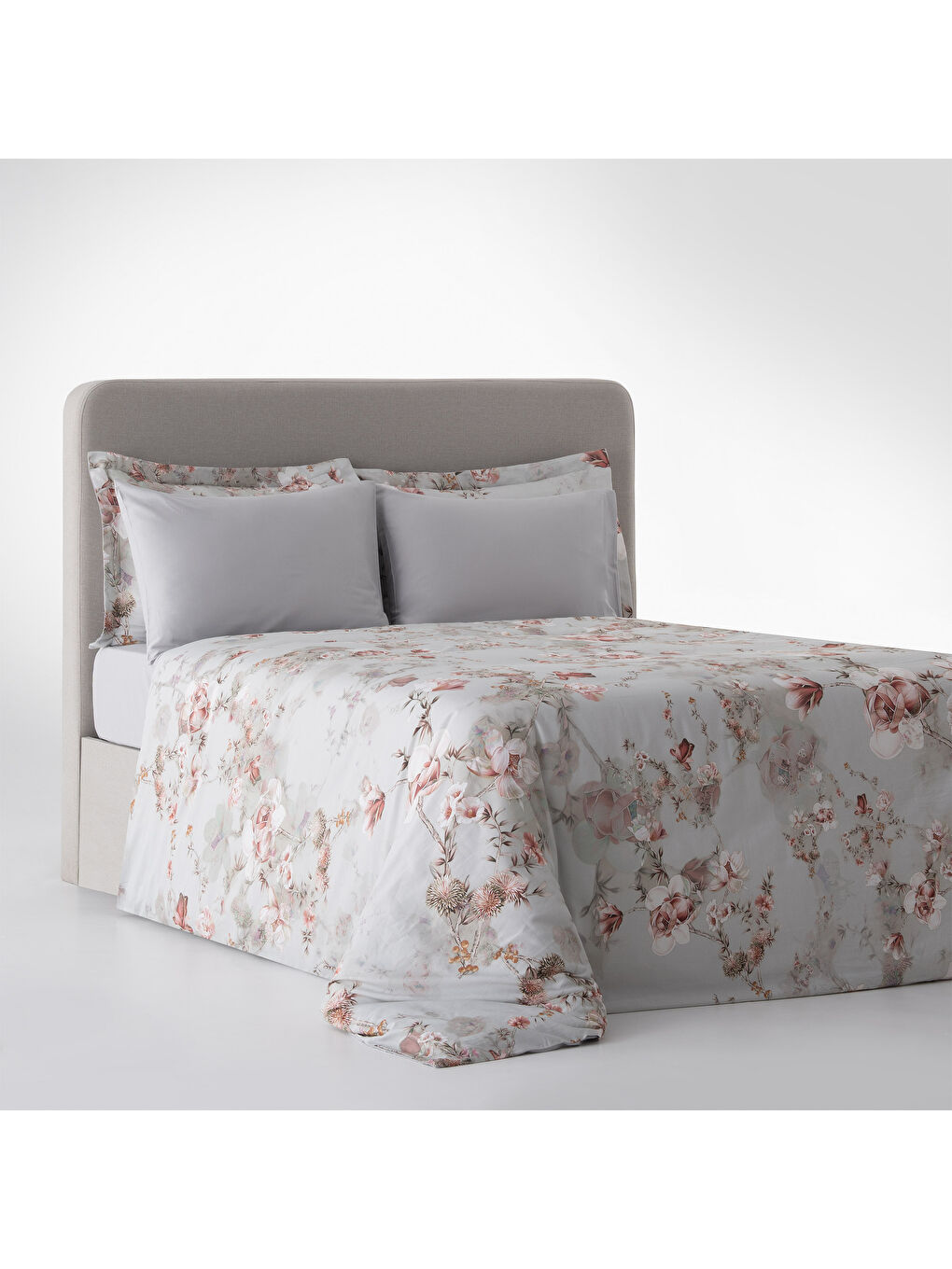 Turkuaz Bloomy Çiçek Senfonisi Çift Kişilik %100 Ege Pamuğu Nevresim Takımı - Çarşaflı - 4 Yastıklı Mint-1