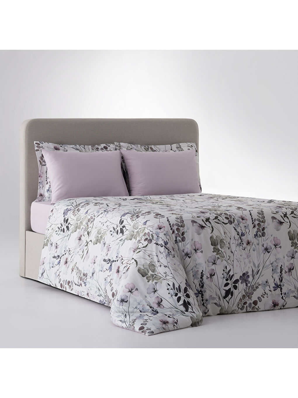 Florissa Bahar Dokusu Çift Kişilik %100 Ege Pamuğu Nevresim Takımı - Çarşaflı - 4 Yastıklı Lila-1