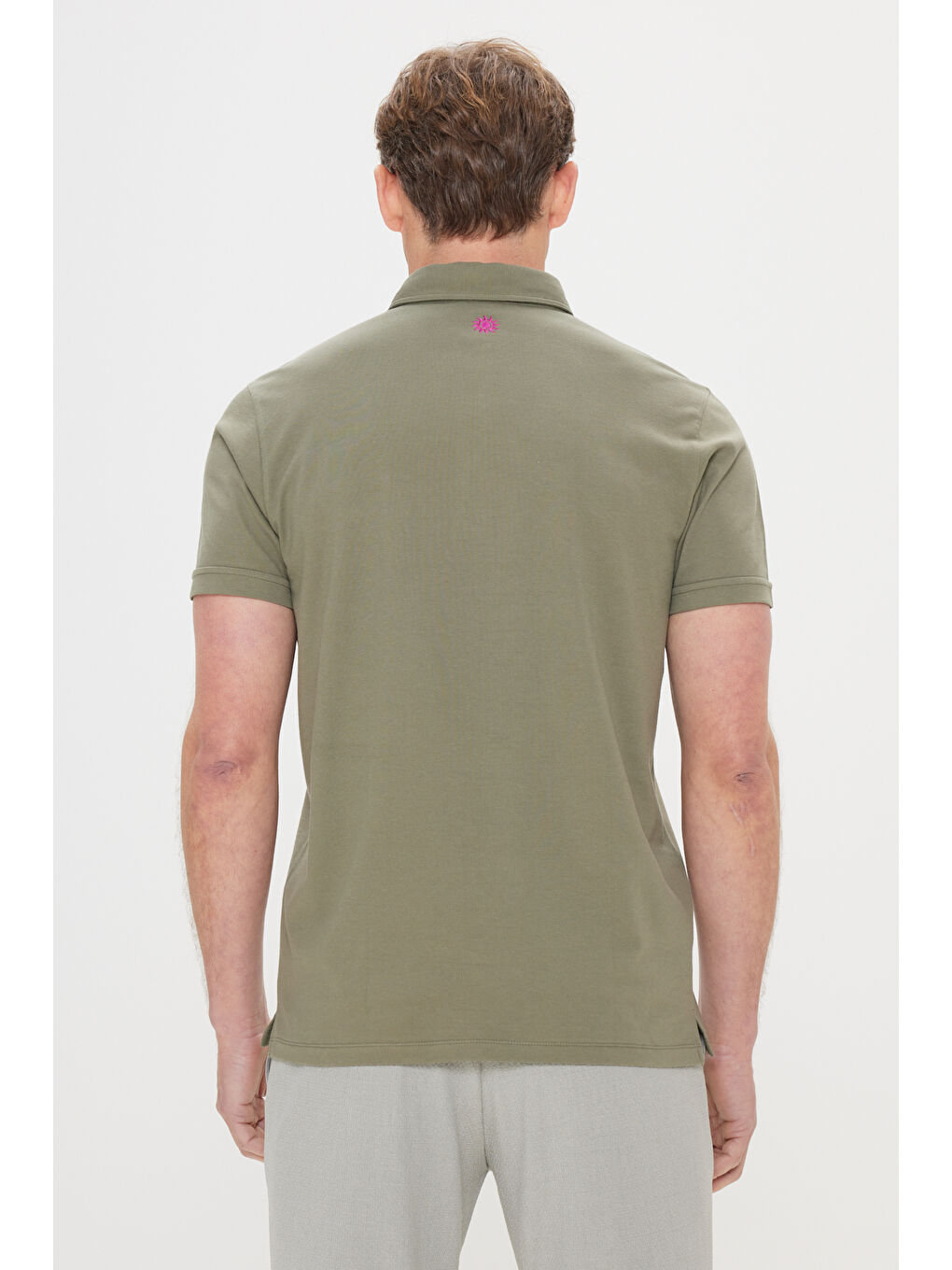 Erkek Haki Slim Fit Dar Kesim %100 Pamuk Polo Yaka Tişört-4