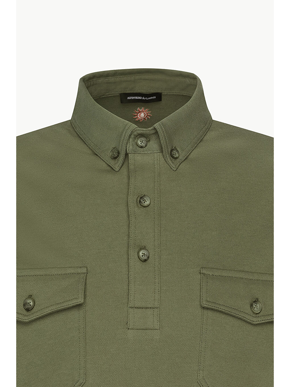 Erkek Haki Slim Fit Dar Kesim %100 Pamuk Polo Yaka Tişört-6