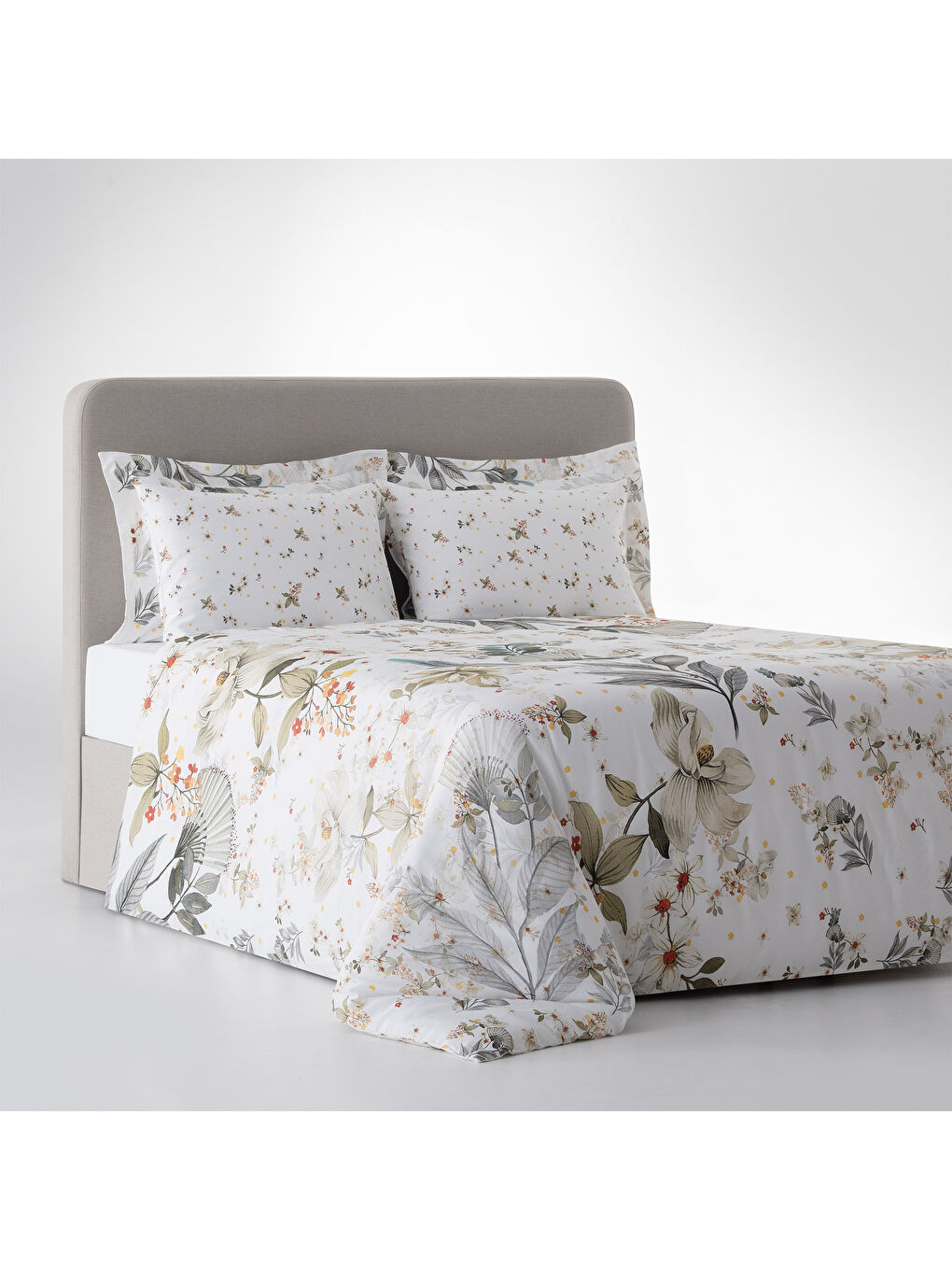 Karışık Gardenya Sessiz Bahar Çift Kişilik %100 Ege Pamuğu Nevresim Takımı - Çarşaflı - 4 Yastıklı Renkli-1