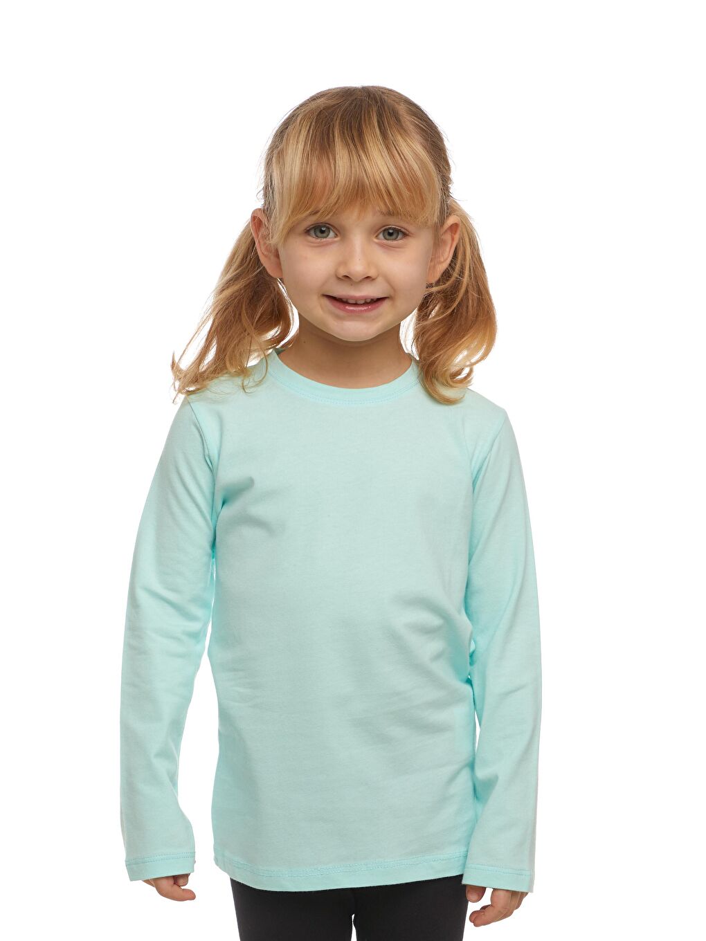 Turkuaz Mint Unısex Sıfır Yaka Uzun Kollu Tişört