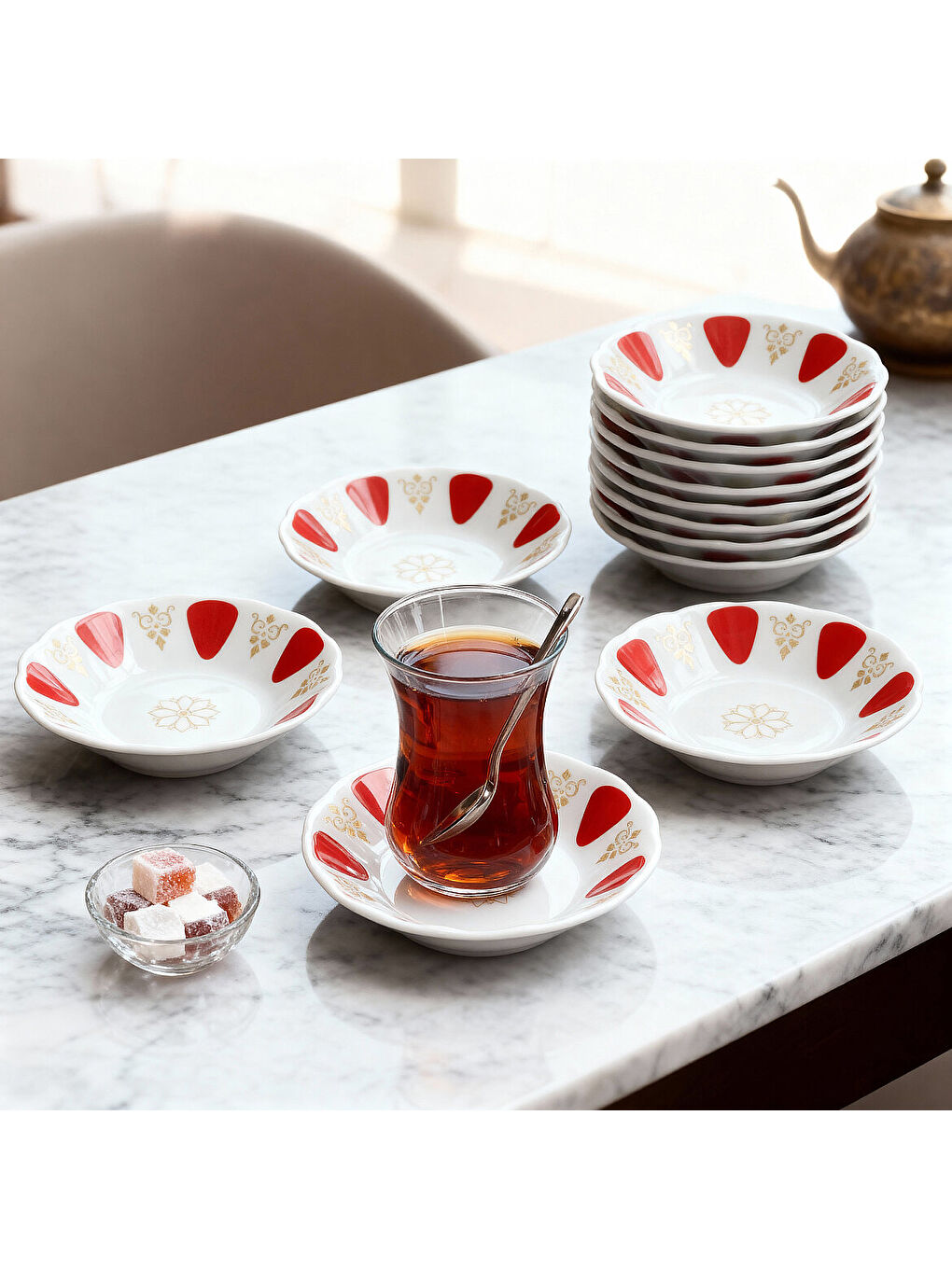 Ekru Acem 6 Parça 10 cm Porselen Çay Tabağı Seti-3