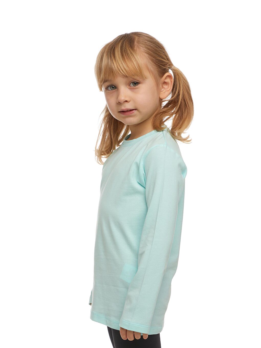 Turkuaz Mint Unısex Sıfır Yaka Uzun Kollu Tişört-1