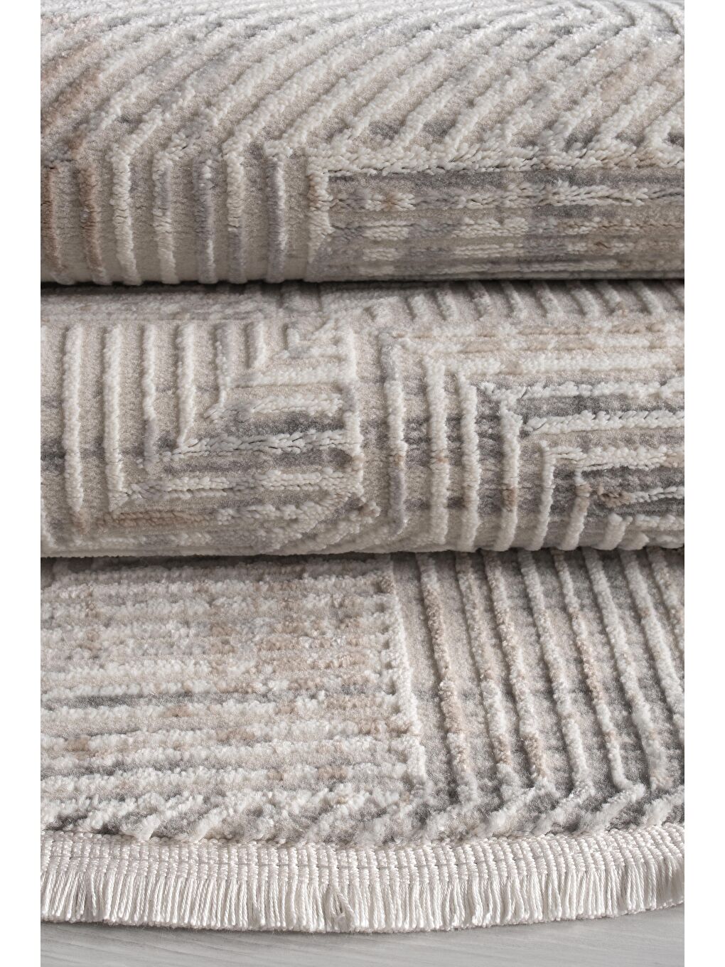 Bej Leo 2978 Modern Dokuma Yuvarlak Halı-160x160 (Yuvarlak)-1