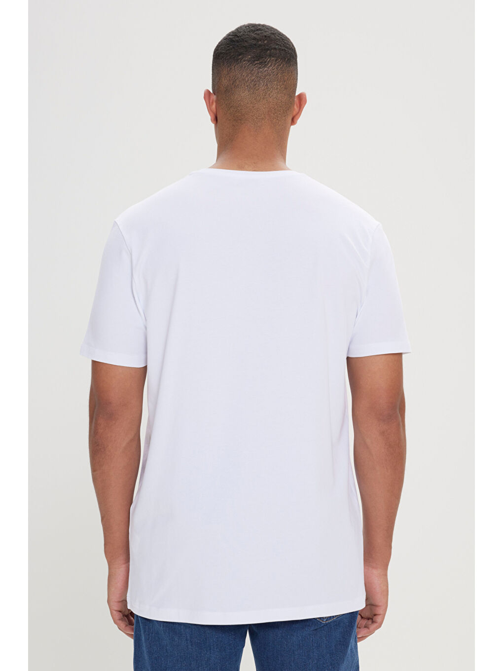 Erkek Beyaz Slim Fit Dar Kesim Pamuklu Baskılı Bisiklet Yaka Tişört-3