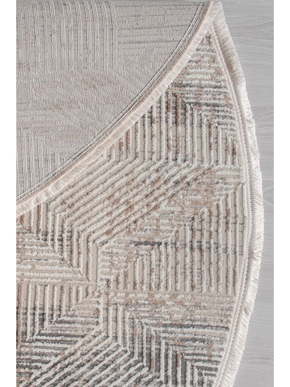 Bej Leo 2978 Modern Dokuma Yuvarlak Halı-160x160 (Yuvarlak)-2