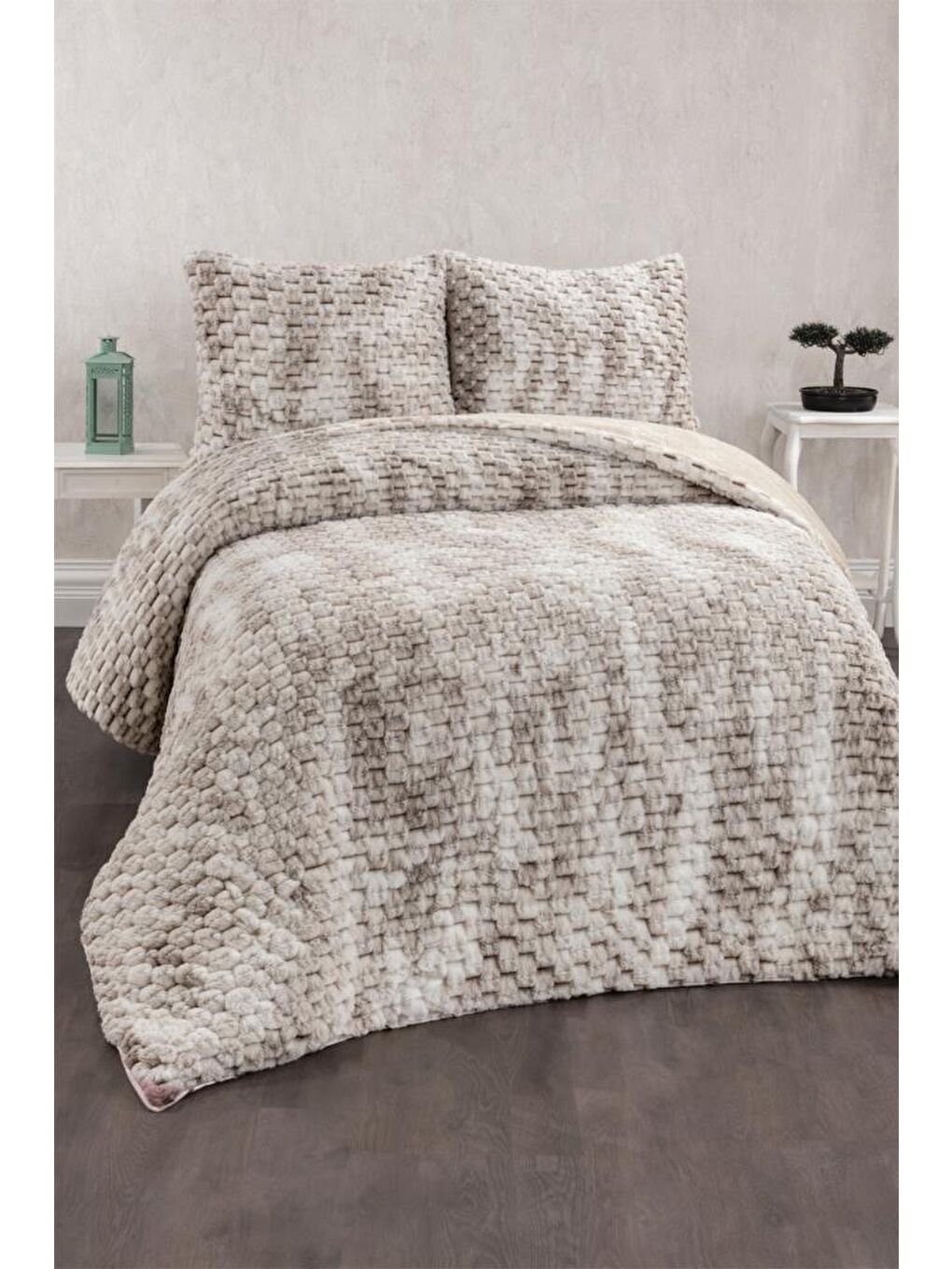 Kahverengi Milano Tavşan Tüyü Çift Kişilik Yatak Örtüsü 220x240 Cappucino