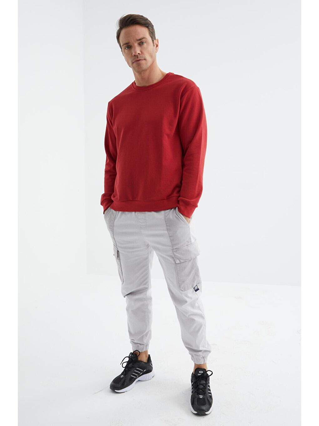 TOMMYLIFE Kırmızı Basic Bisiklet Yaka Rahat Form Erkek Sweatshirt - 88053 - 1