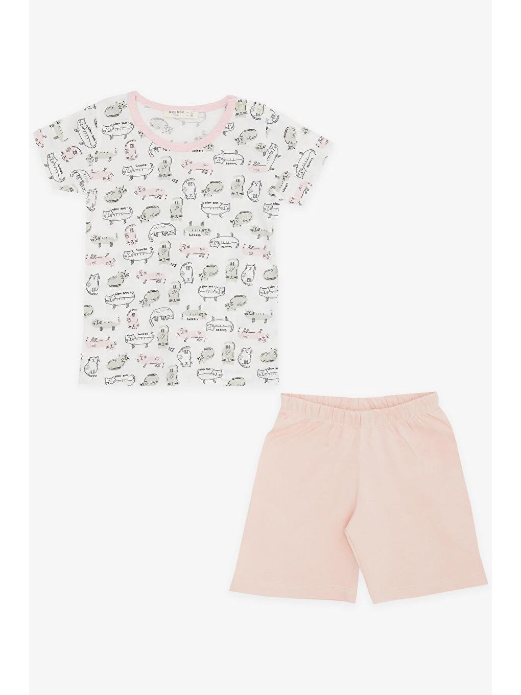 Kız Bebek Şortlu Pijama Takımı Kedicik Desenli Beyaz (9 Ay-2 Yaş)-4