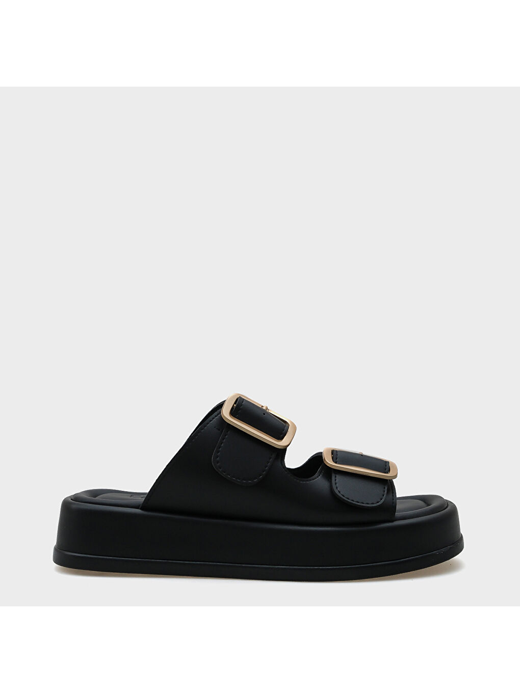 Siyah Marge Dolgu Topuklu Çift Bantlı Tokalı Kadın Terlik-1