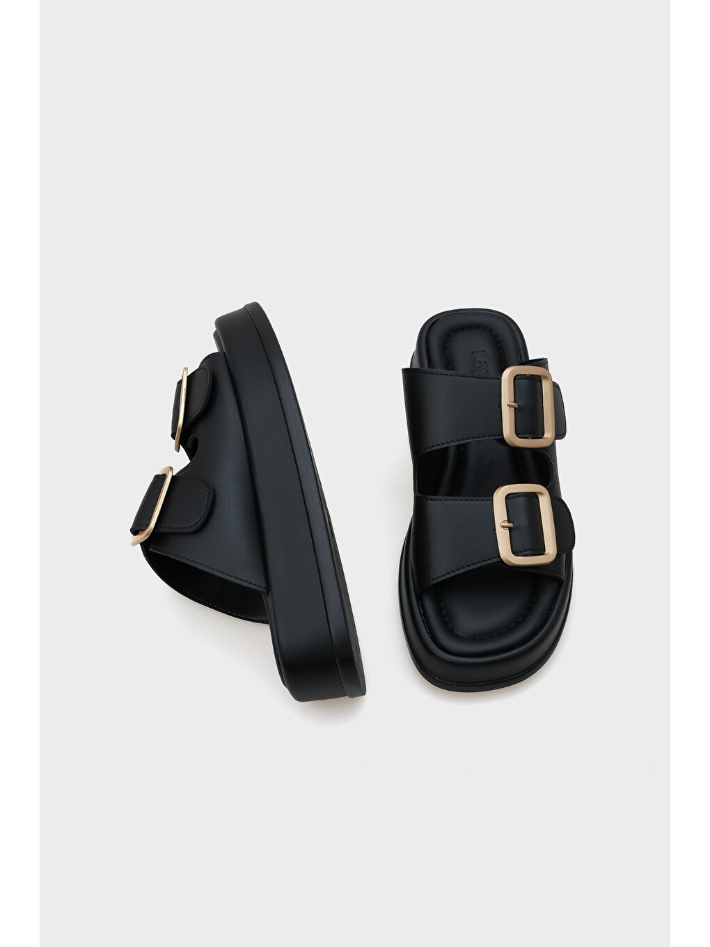 Siyah Marge Dolgu Topuklu Çift Bantlı Tokalı Kadın Terlik-4