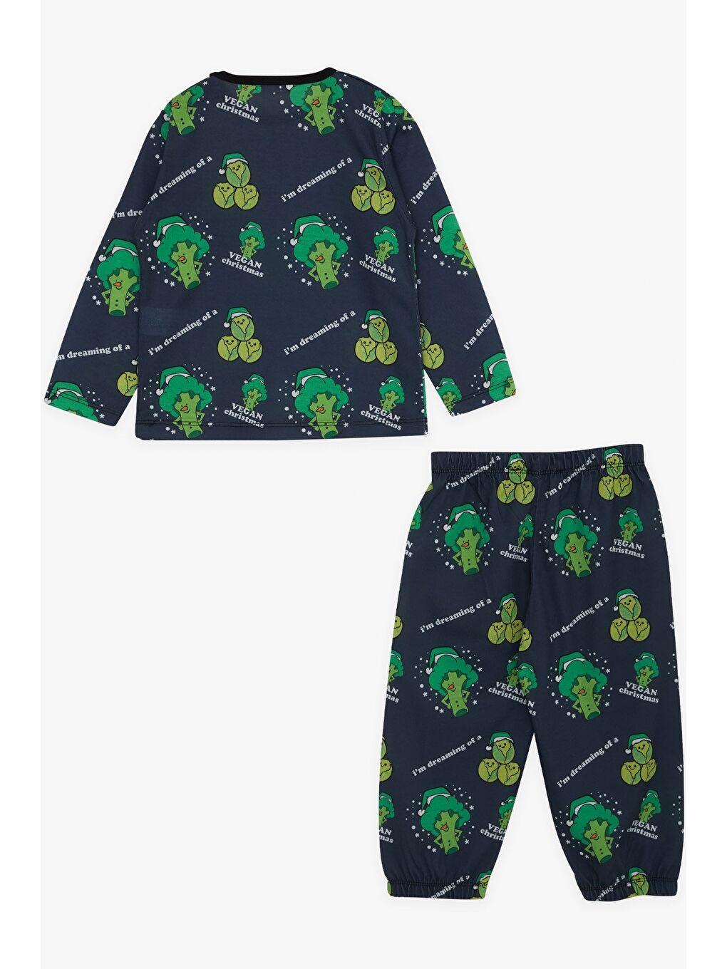 Gri Erkek Bebek Pijama Takımı Sağlıklı Beslenme Temalı Füme (9 Ay)-1