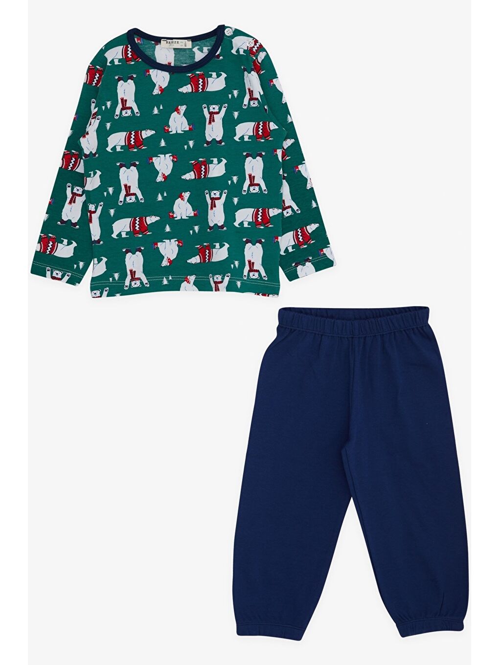 Erkek Bebek Pijama Takımı Sevimli Kutup Ayısı Desenli Yeşil (9 Ay)