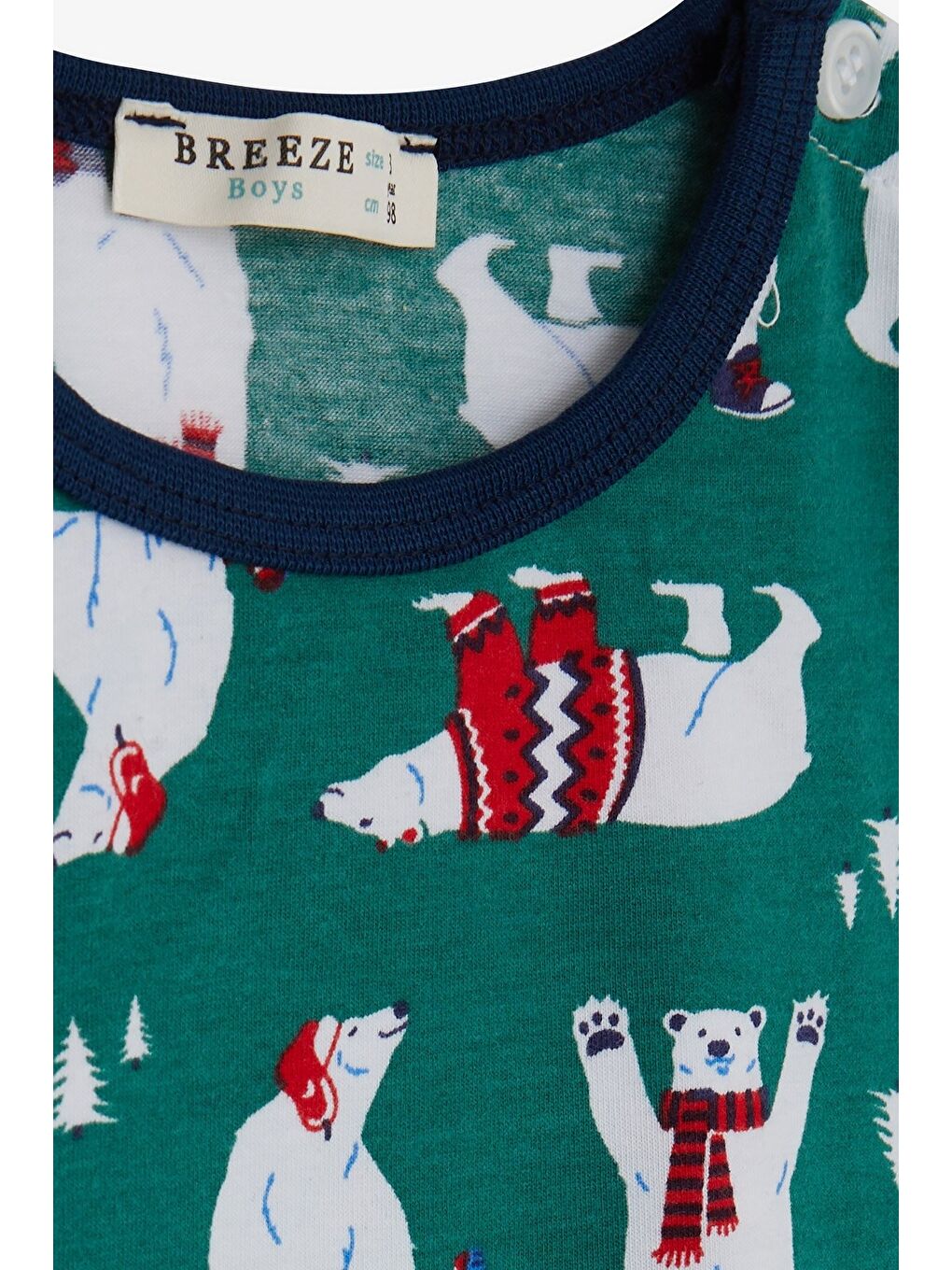 Erkek Bebek Pijama Takımı Sevimli Kutup Ayısı Desenli Yeşil (9 Ay)-3