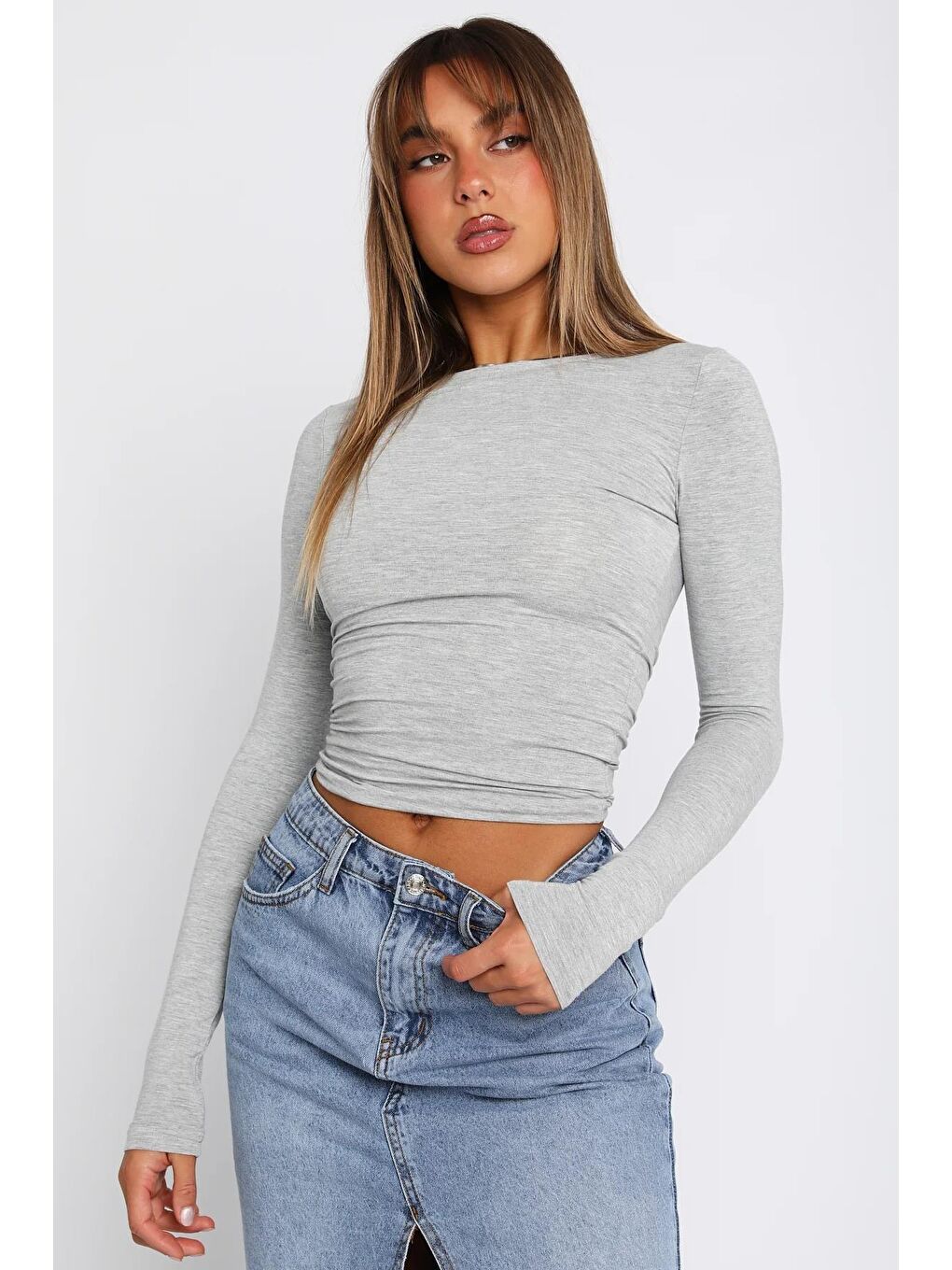 Gri Basic Slim Kadın Body MG1994-4