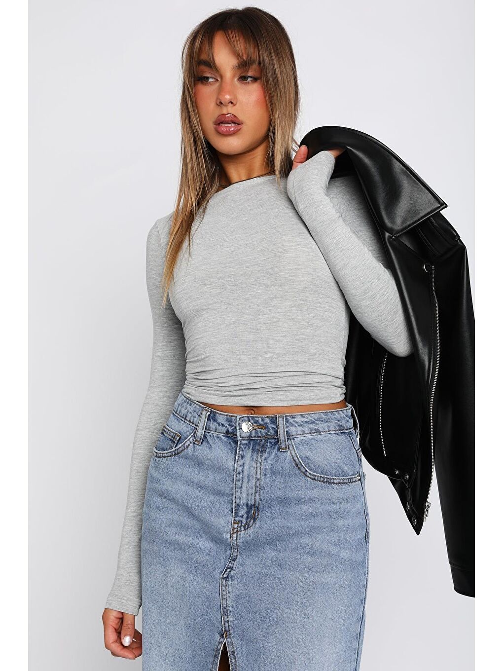 Gri Basic Slim Kadın Body MG1994-5