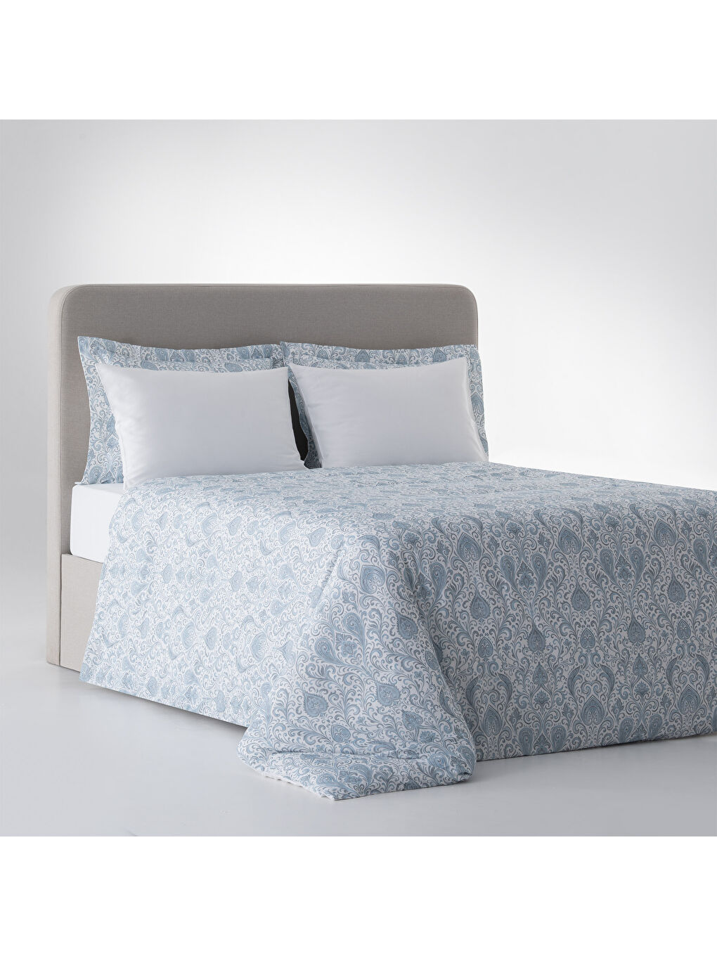 Serena Zarif Denge Çift Kişilik %100 Ege Pamuğu Nevresim Takımı - Çarşaflı - 4 Yastıklı Mavi-1