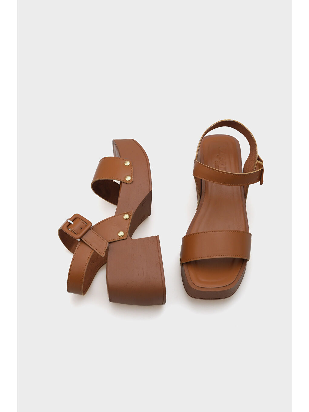 Kahverengi Dulce Küt Burunlu Tek Bant Platform Topuklu Kadın Sandalet-2