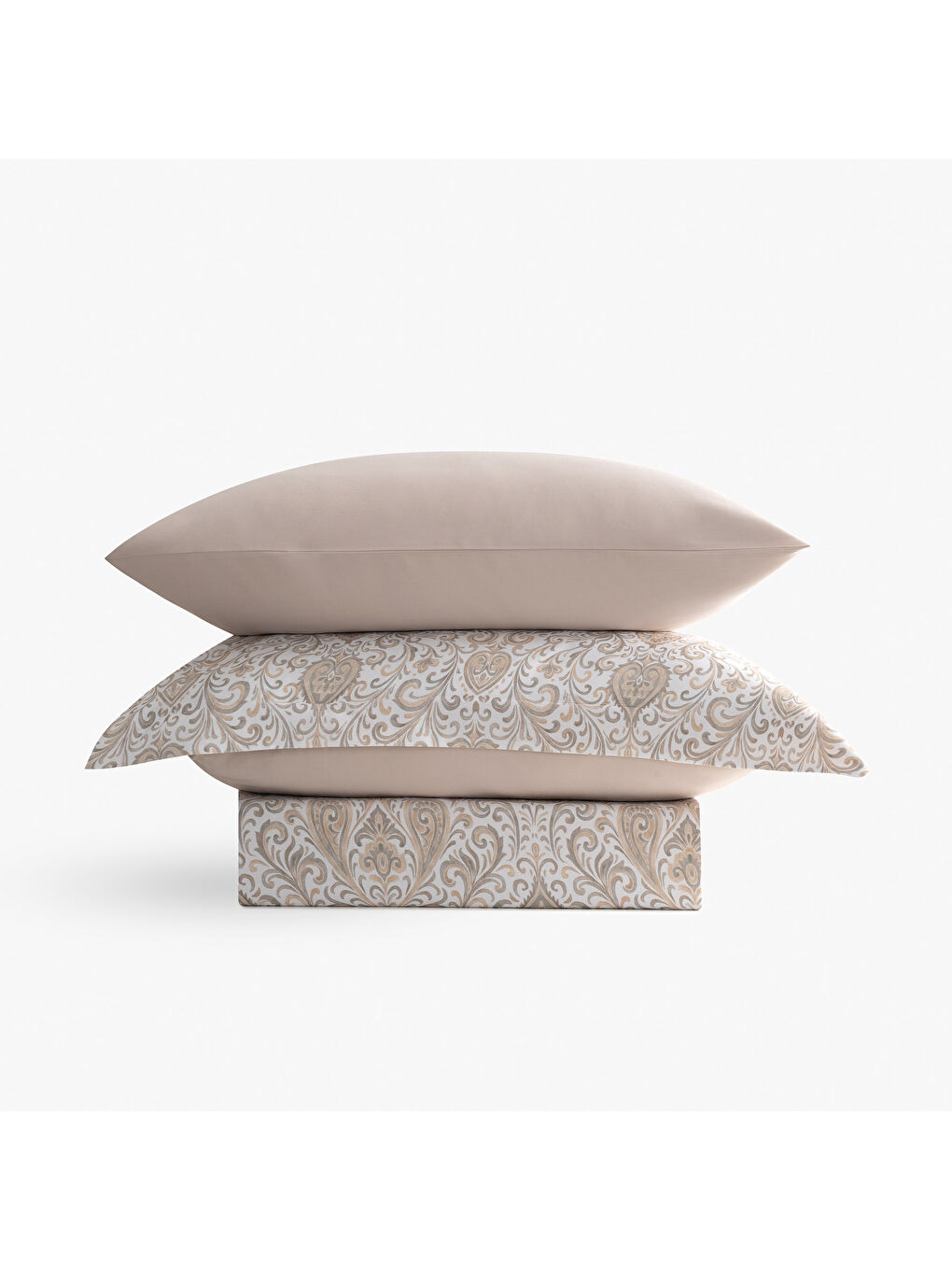 Serena Zarif Denge Çift Kişilik %100 Ege Pamuğu Nevresim Takımı - Çarşaflı - 4 Yastıklı Bej-2