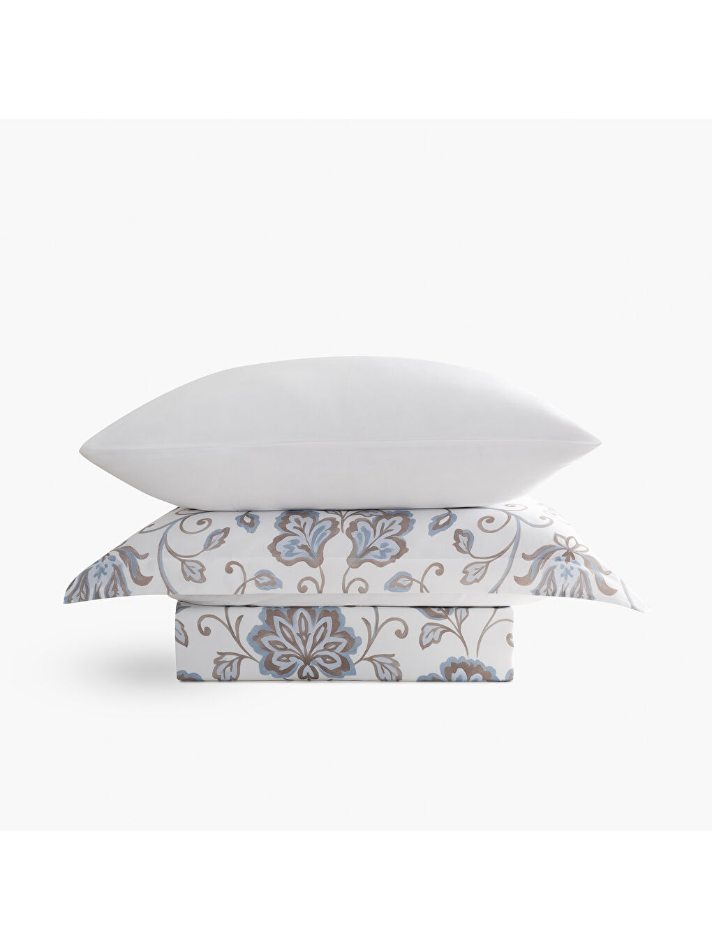 Ekru Verona Zarif Bahçe Çift Kişilik %100 Ege Pamuğu Nevresim Takımı - Çarşaflı - 4 Yastıklı Krem-Mavi-2