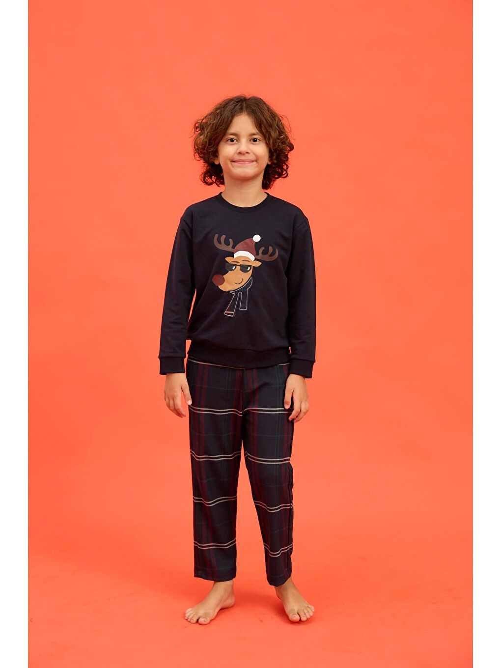 Erkek Çocuk Deer New Year Pijama Takımı Lacivert
