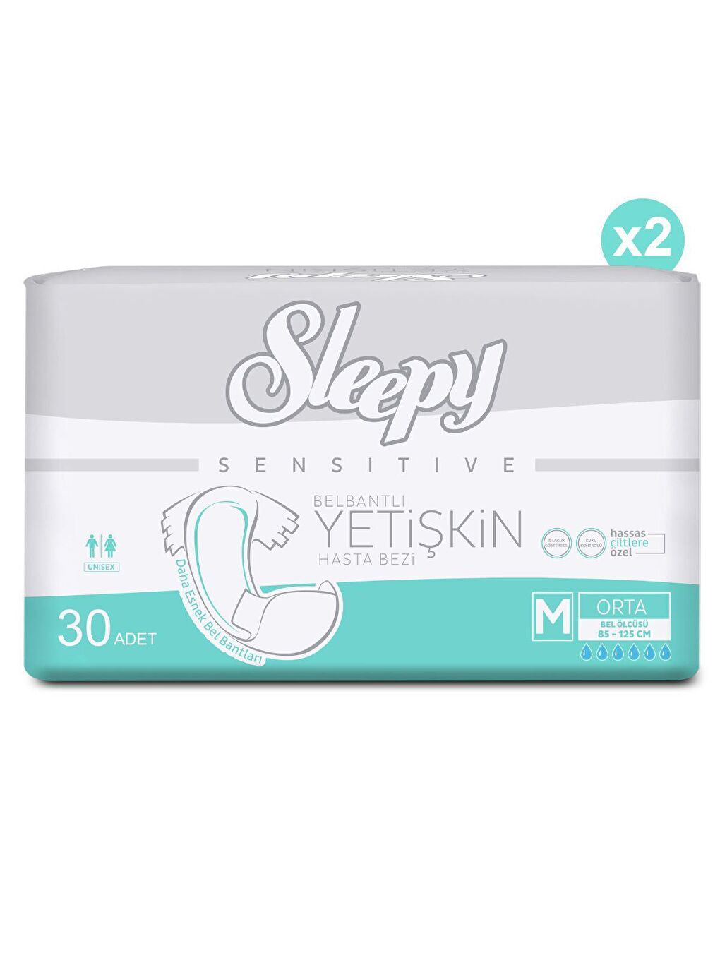 Sleepy Beyaz 2'li Medium Yetişkin Hasta Bezi 30x2 (60 Adet) - 1