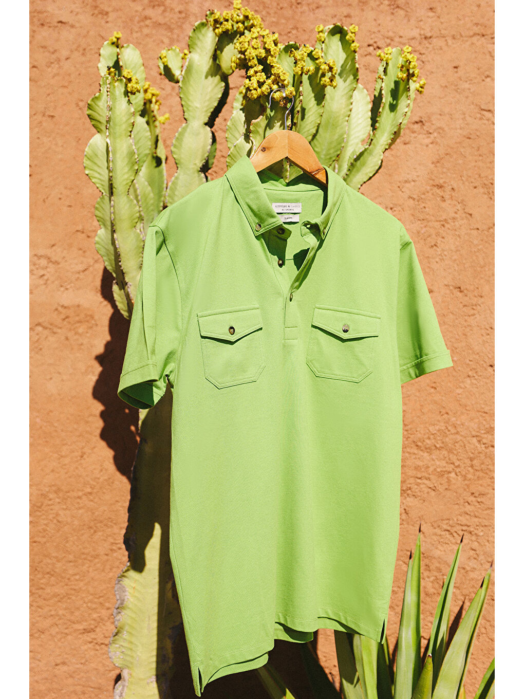 Erkek Fıstık Yeşil Slim Fit Dar Kesim %100 Pamuk Polo Yaka Tişört-8