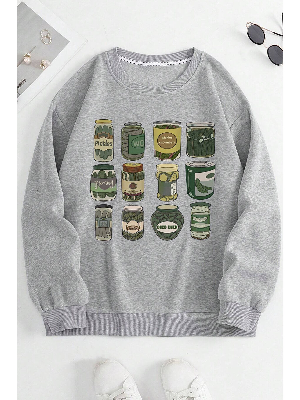 uyguntarz Gri Turşu Baskılı Oversize Sweatshirt