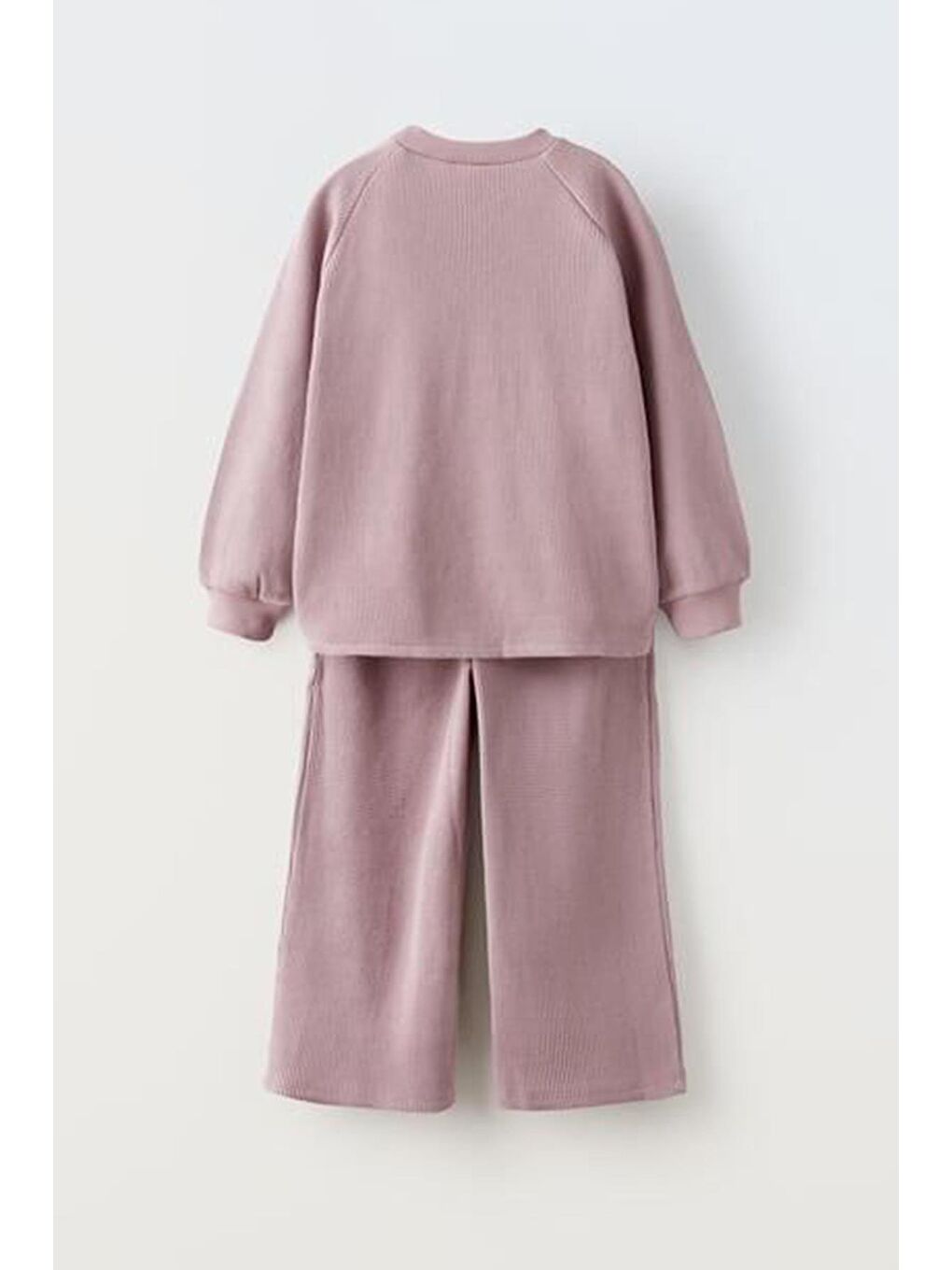 Pembe Kız Çocuk Waffle Kumaş Sweatshirt Ve Geniş Paça Pantolon Alt Üst Takım-2