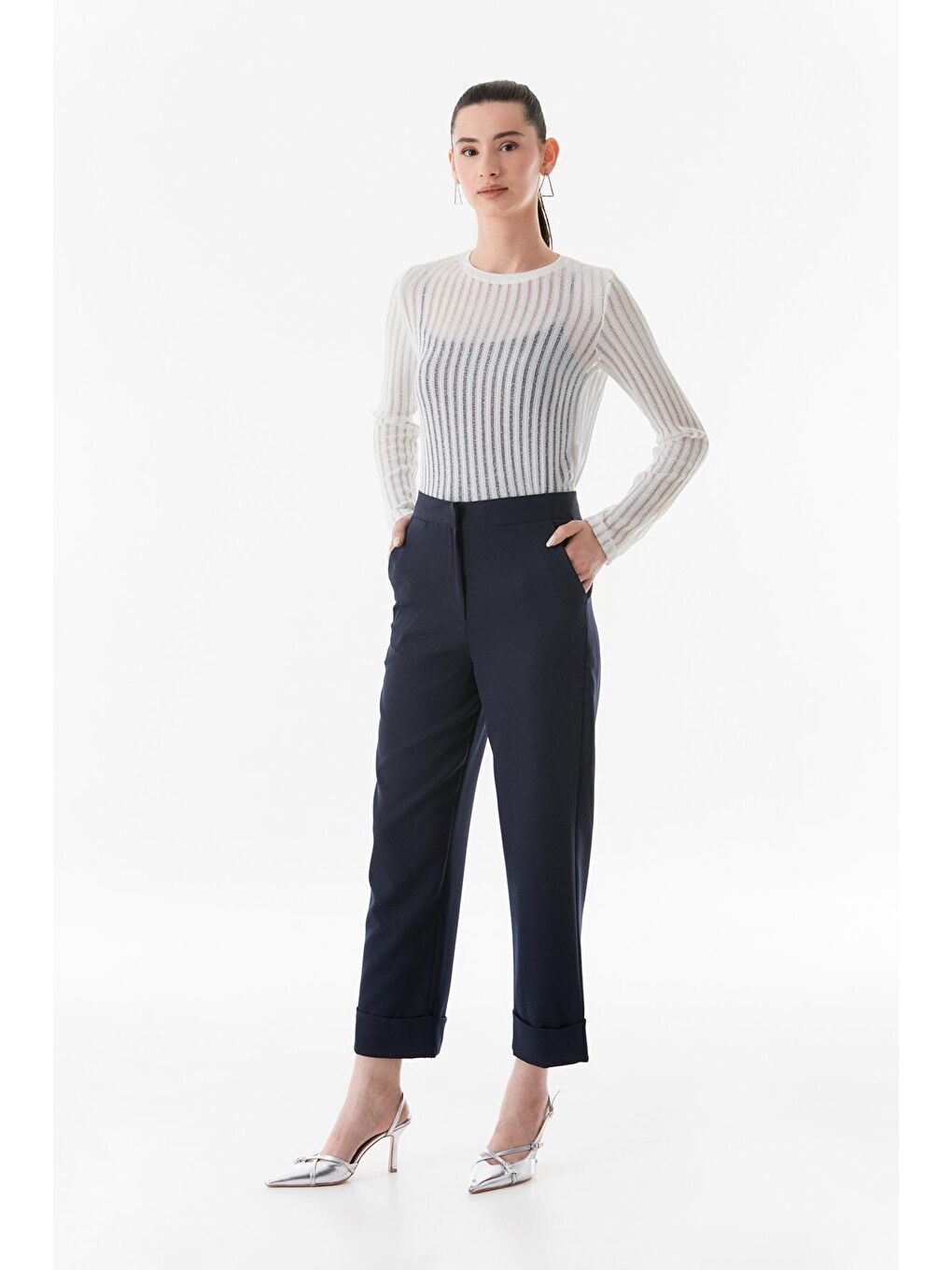 Lacivert Yüksek Bel Duble Paça Pantolon