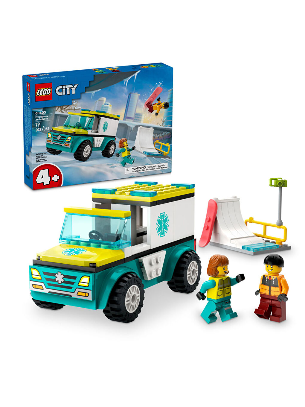 Lego Renksiz City Acil Ambulansı Ve Snowboardcu 60403