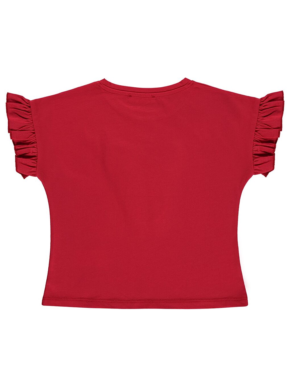 Girls Kolu Fırfırlı 4-9 Yaş Tişört - Kırmızı-1