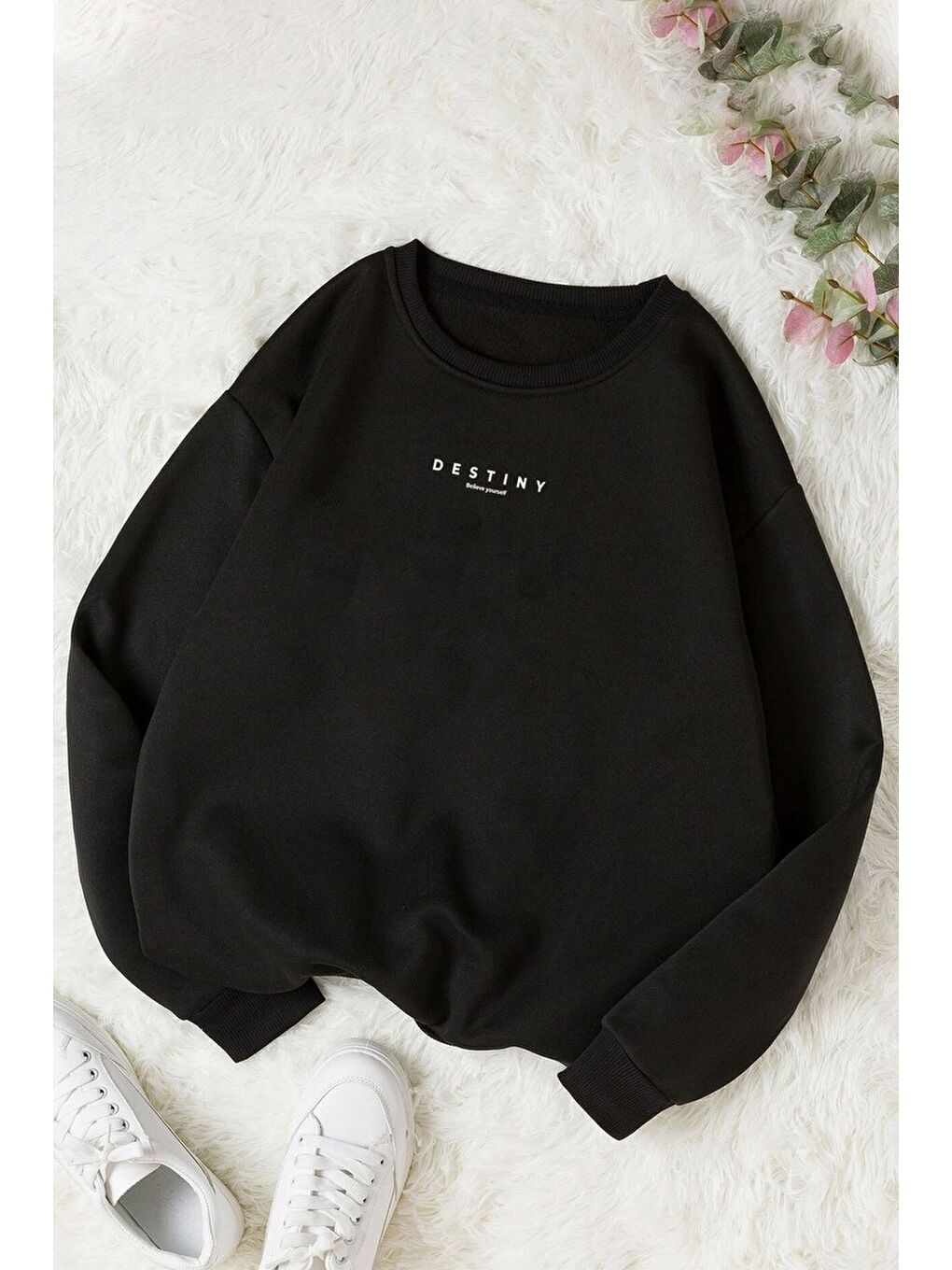 uyguntarz Siyah Unisex Destiny Baskılı Bisiklet Yaka Sweatshirt