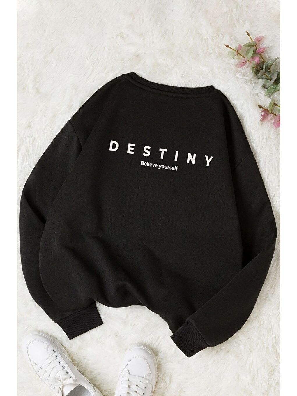 uyguntarz Siyah Unisex Destiny Baskılı Bisiklet Yaka Sweatshirt - 1