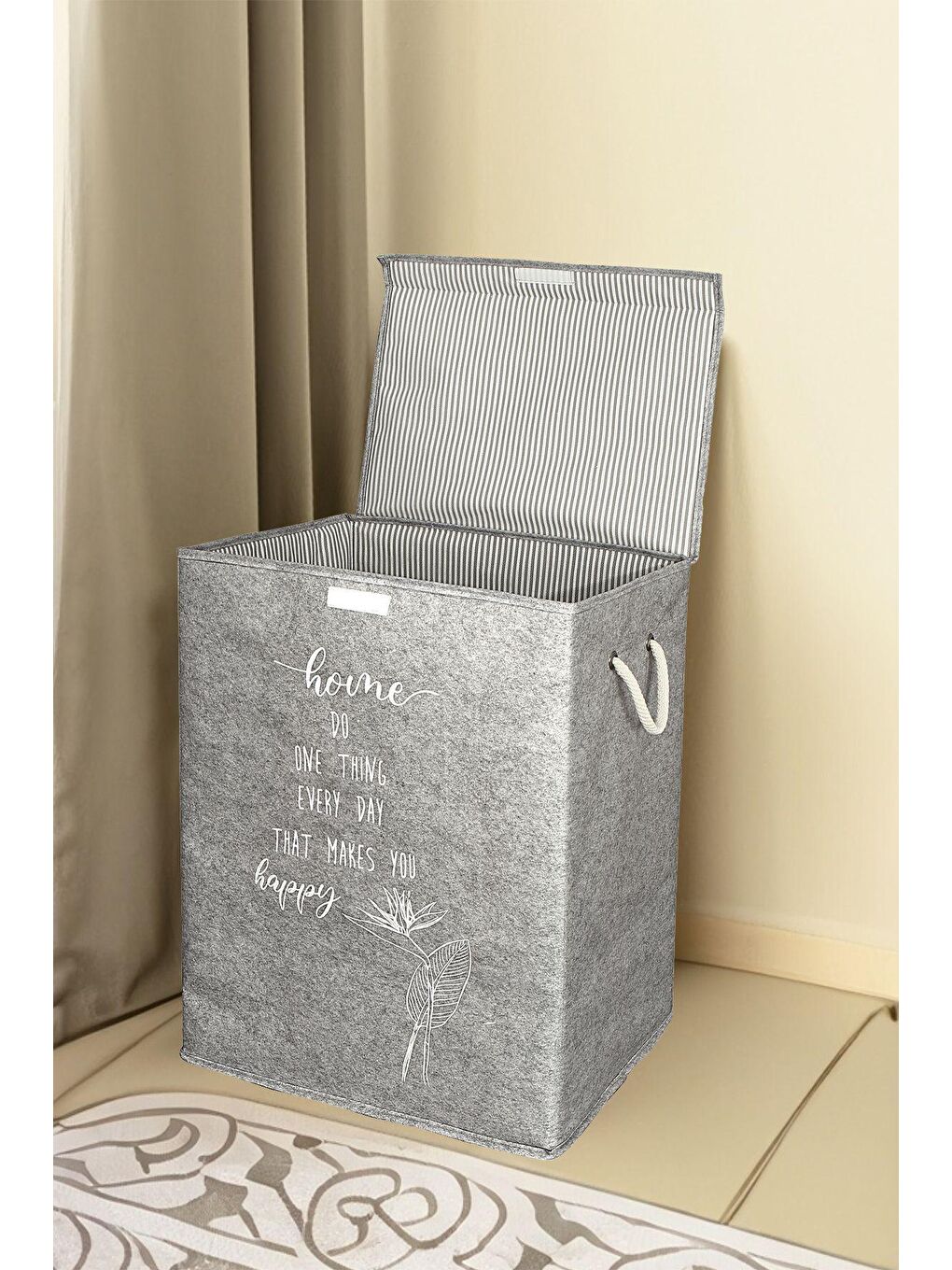 Keçe Kapaklı Kirli Çamaşır Sepeti - Çok Amaçlı Saklama Kutusu Mega Hurç Gri-2