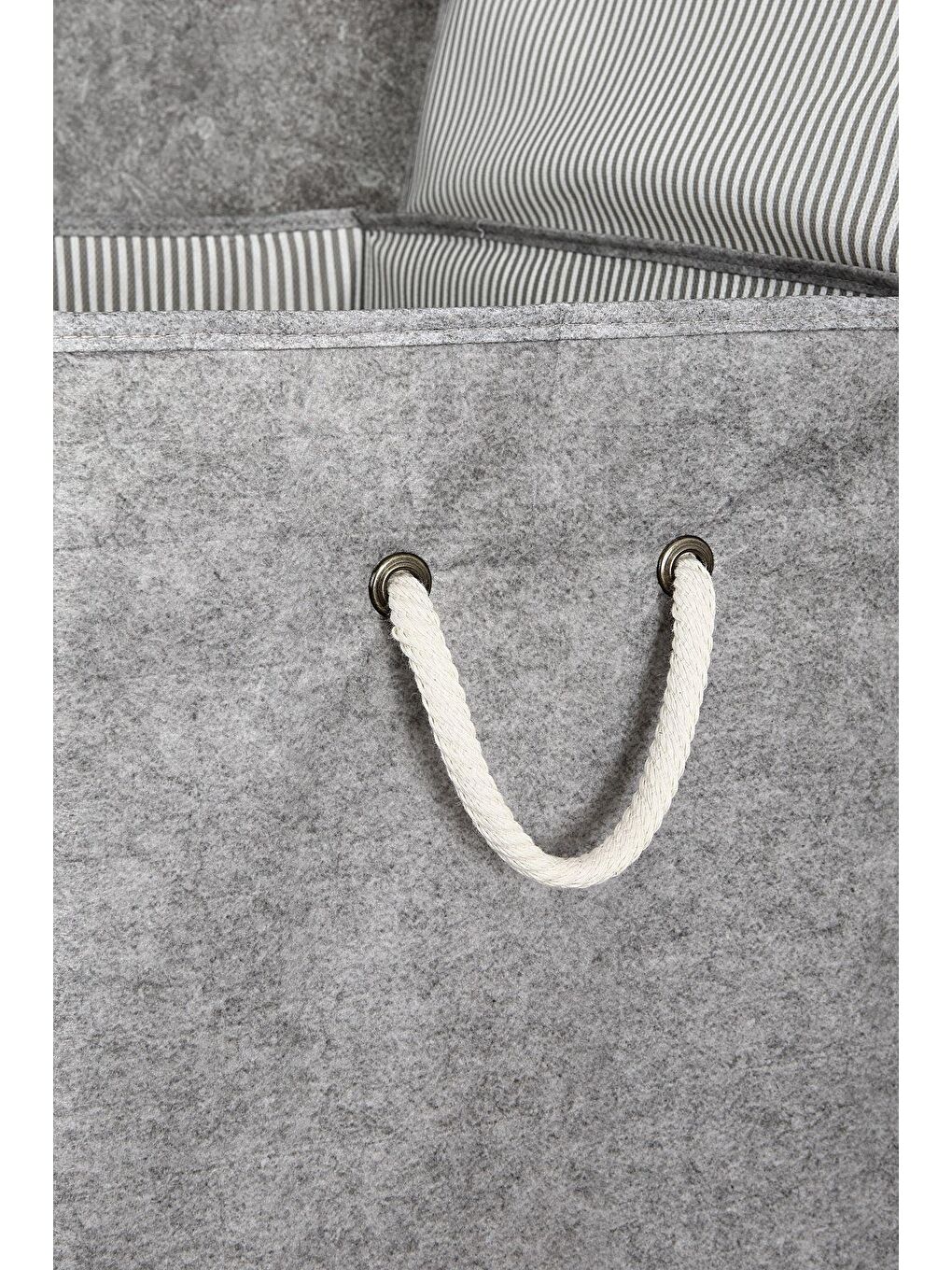 Keçe Kapaklı Kirli Çamaşır Sepeti - Çok Amaçlı Saklama Kutusu Mega Hurç Gri-6